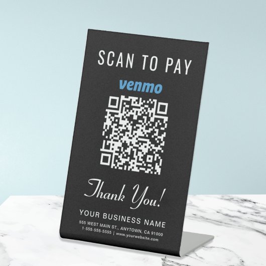Signe De Table Code QR Venmo Noir Scanner pour Payer le Comptoir