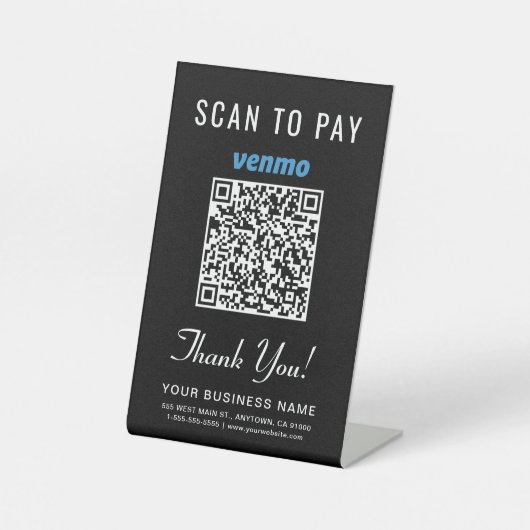 Signe De Table Code QR Venmo Noir Scanner pour Payer le Comptoir (Recto)