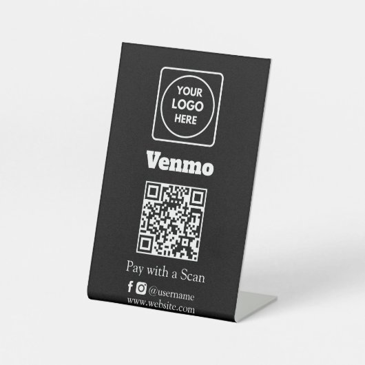 Signe De Table Code QR Venmo noir | Scannez pour payer avec un lo (Recto)