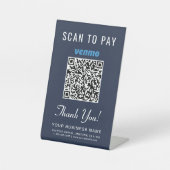 Signe De Table Code QR Venmo Scan pour payer Bleu Entreprise (Recto)