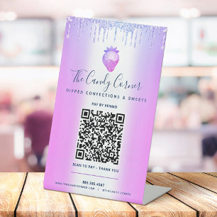 Signe De Table Code QR Violet Payez Ici Gouttes de Paillettes de