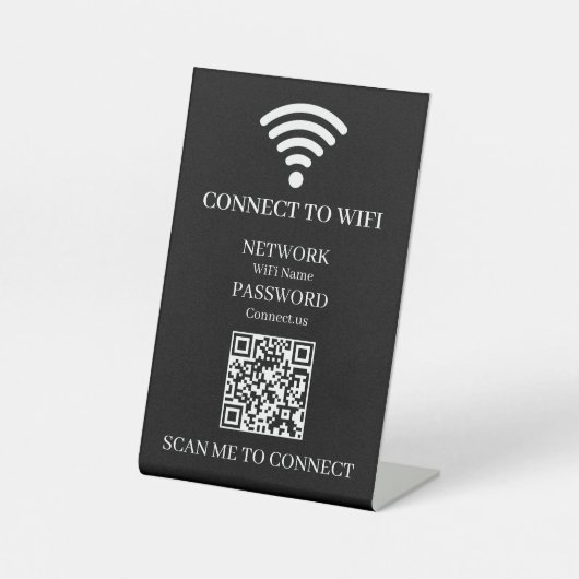 Signe De Table Code QR WiFi Noir | Scannez pour Connecter Design (Recto)