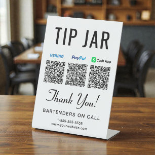Signe De Table Codes QR de caisse de pourboire Venmo Paypal Casha