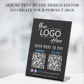 Signe De Table Codes QR Paypal Venmo Scan pour payer Logo Noir