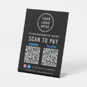 Signe De Table Codes QR Paypal Venmo Scan pour payer Logo Noir (Recto)