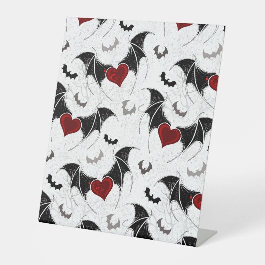 Signe De Table Coeur d'Halloween avec ailes de chauve-souris noir (Recto)