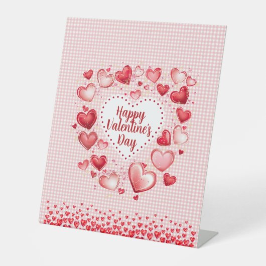 Signe De Table Cœurs de la Saint-Valentin et carreaux Gingham (Recto)
