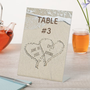 Signe De Table Coeurs de plage dans le sable Numéro de table