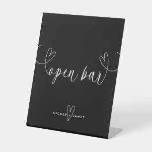 Signe De Table Cœurs Modernes Mariage Noir & Blanc Bar Ouvert