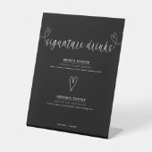 Signe De Table Coeurs modernes Noir Blanc Mariage Signature Boiss (Recto)