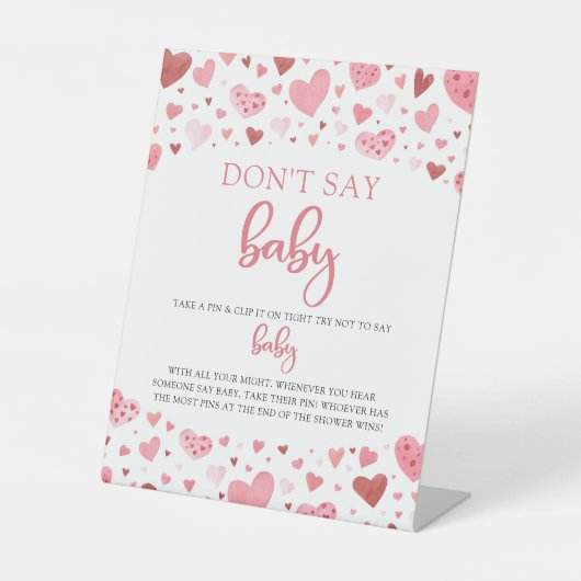 Signe De Table Coeurs roses Saint Valentin Ne pas dire Baby showe (Recto)