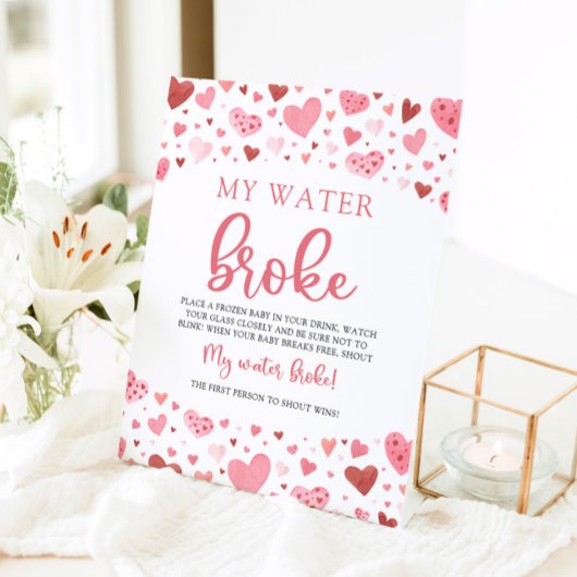 Signe De Table Coeurs roses Valentine Baby shower Mon eau Broke