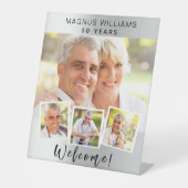 Signe De Table Collage photo argent anniversaire fête bienvenue (Recto)