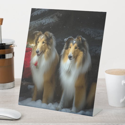 Signe De Table Collie Rough Snowy Sleigh Décor Noël (In SItu)