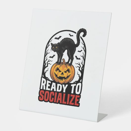 Signe De Table Conception d'humour de fête de chat Halloween soci (Recto)