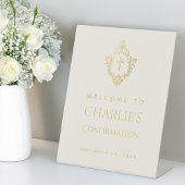 Signe De Table Confirmation Bienvenue Ivory Faux Gold Cross & Cre