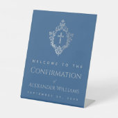 Signe De Table Confirmation Classic Blue Ornate Crest Boy Bienven (Recto)