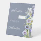 Signe De Table Confirmation croix florale bleu poussiéreux bienve (Recto)