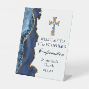 Signe De Table Confirmation élégante Marine Blue Gold Welcome