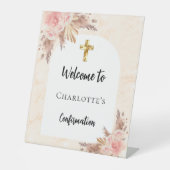 Signe De Table Confirmation rose or pêche arc accueil (Recto)
