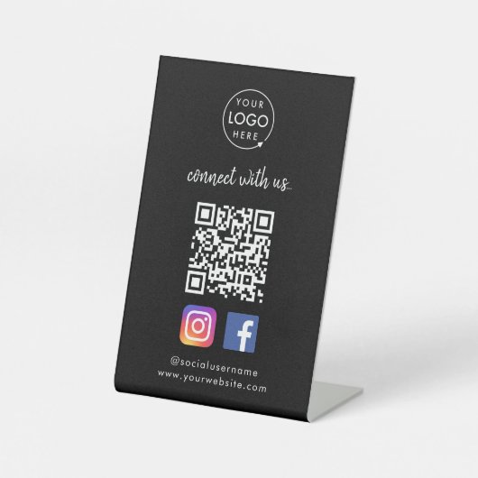 Signe De Table Connect with | Média social QR Code noir (Recto)