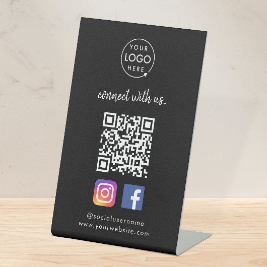 Signe De Table Connect with | Média social QR Code noir