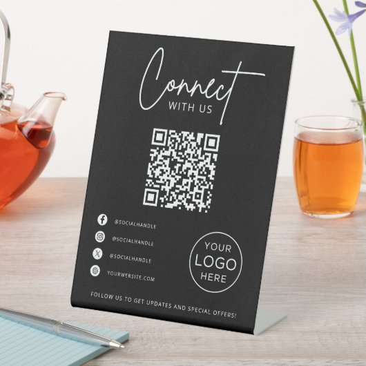 Signe De Table Connect With Us Social Media QR Code Business (In SItu)