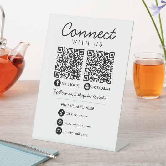 Signe De Table Connectez-vous à nous QR Code Social Media Suivez- (In SItu)