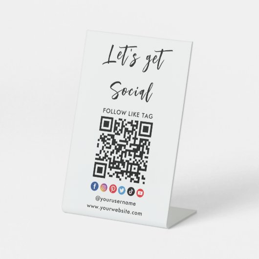 Signe De Table Connectez-vous à Us Qr Code Professionnel Blanc (Recto)