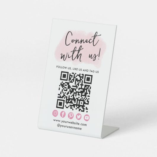 Signe De Table Connectez-vous aux médias sociaux rose QR Code mod (Recto)