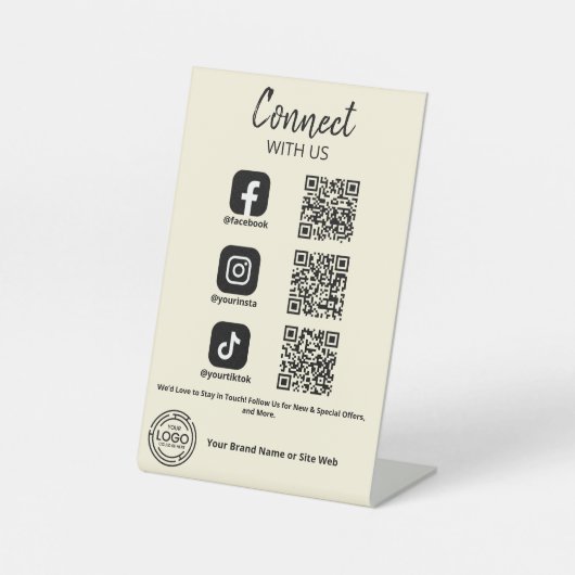 Signe De Table Connectez-vous avec nous Social Media Code QR (Recto)
