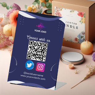 Signe De Table Connectez-vous avec nous Social Media QR Code Cart