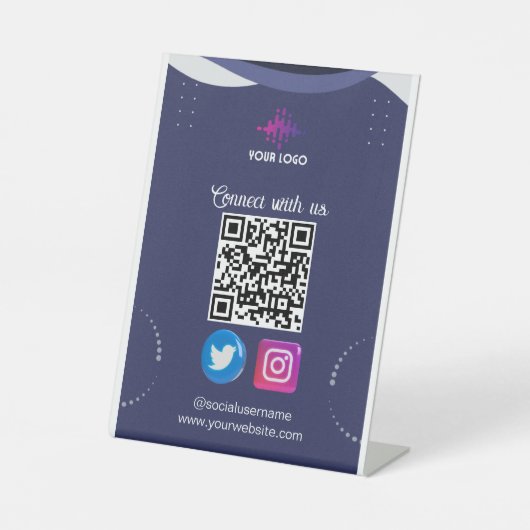 Signe De Table Connectez-vous avec nous Social Media QR Code Cart (Recto)