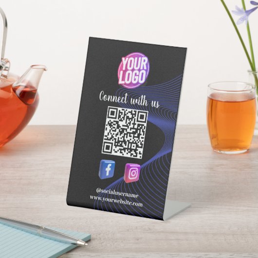 Signe De Table Connectez-vous avec nous | Social Media QR Code no (In SItu)