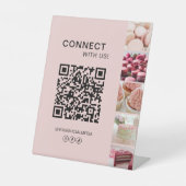 Signe De Table Connectez-vous avec nous Social Media QR Code Rose (Recto)
