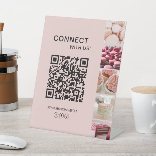 Signe De Table Connectez-vous avec nous Social Media QR Code Rose (In SItu)