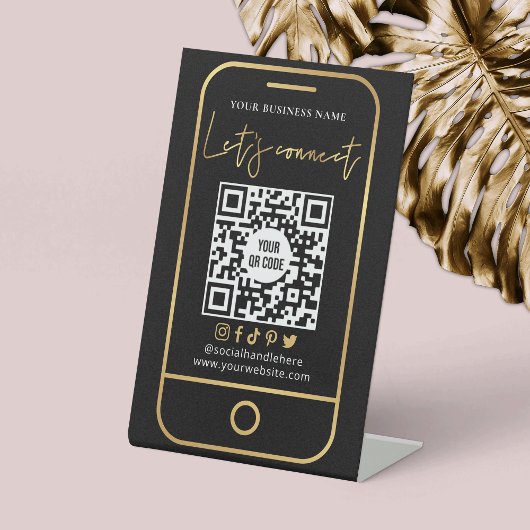 Signe De Table Connectons QR Code Black & Gold Scannable