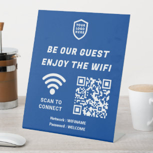 Signe De Table Connexion QR Wifi Blue Business Logo