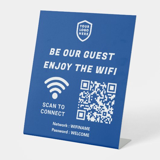 Signe De Table Connexion QR Wifi Blue Business Logo (Recto)
