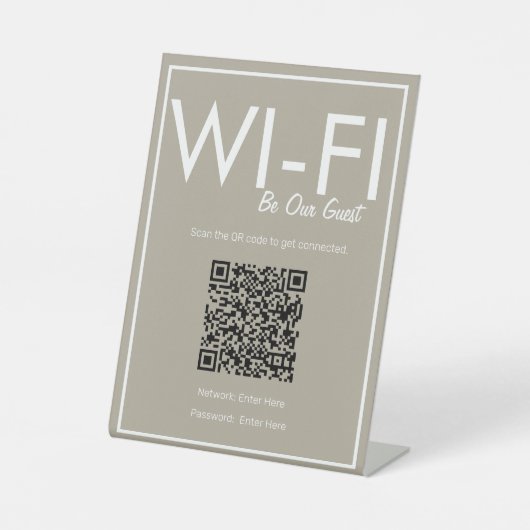 Signe De Table Connexion Wi-Fi Beige QR Code moderne (Recto)