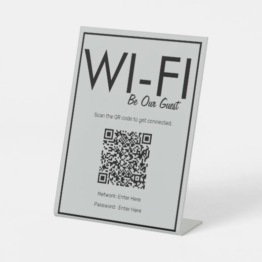 Signe De Table Connexion Wi-Fi Gris Moderne Code QR (Recto)