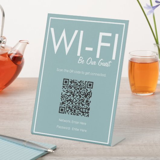 Signe De Table Connexion Wi-Fi Turquoise de base moderne Code QR (In SItu)