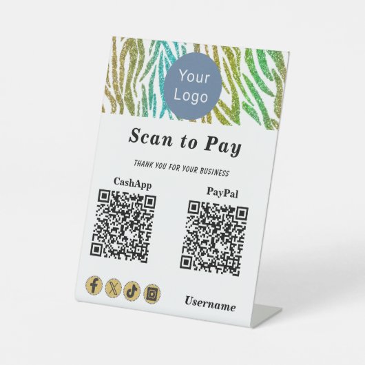 Signe De Table Contactless Scan to Pay, Gold Green Glitter Stripe (Recto)