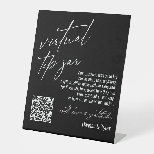 Signe De Table Contemporain Virtual Tip Jar QR Code noir (Recto)