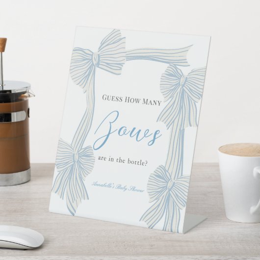 Signe De Table Coquette Blue Bow/Ribbon Baby shower Combien de va (In SItu)