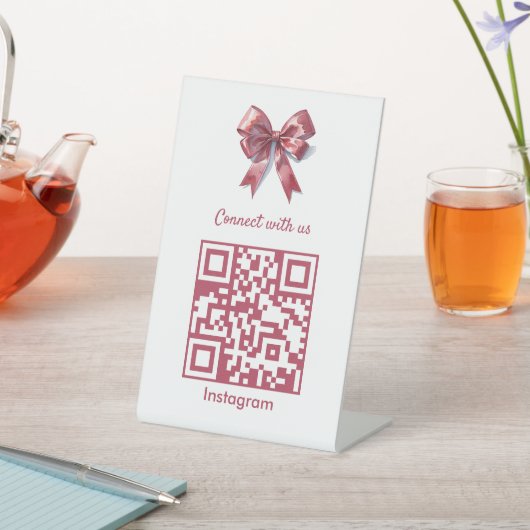 Signe De Table Coquette esthétique tendance Bow rose QR Code (In SItu)