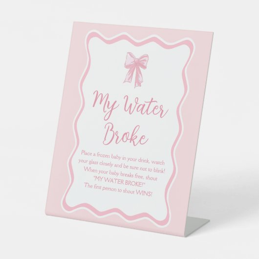 Signe De Table Coquette Rose Baby shower Bow My Water Broke Jeu (Recto)