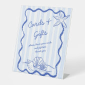 Signe De Table Coquillages bleu ondulé bordé cadeaux de mariage (Recto)