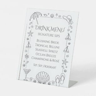 Signe De Table Coquillages Cloches de Mariage Menu de Boissons po