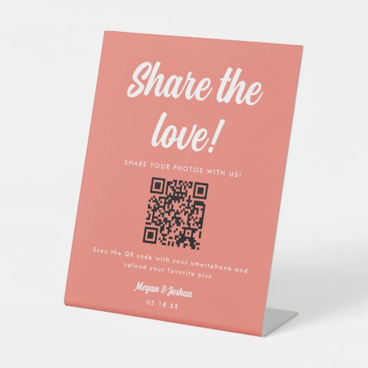 Signe De Table Coral rose QR Code Partager la photo du Mariage d' (Recto)